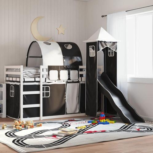 vidaXL Stapelbed met glijbaan en gordijnen wit en zwart, Huis en Inrichting, Slaapkamer | Bedden, Nieuw, Verzenden
