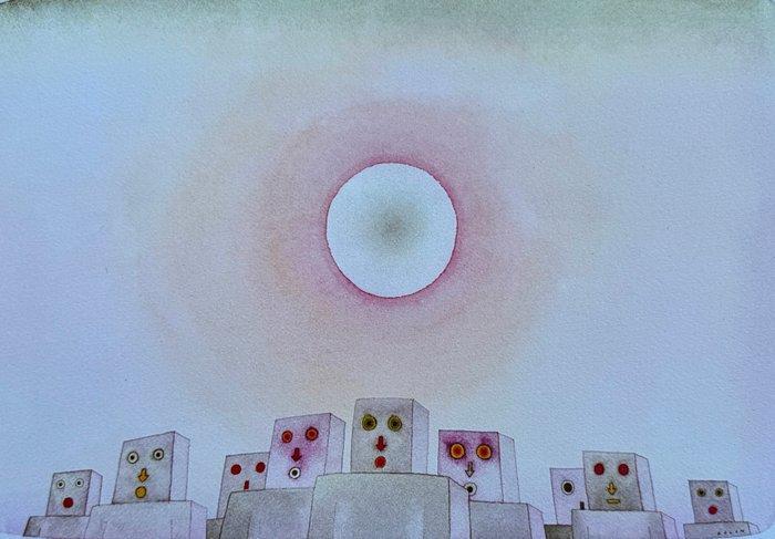 Jean-Michel Folon (1934-2005) - Sous l’œil du ciel, Antiquités & Art, Antiquités | Autres Antiquités