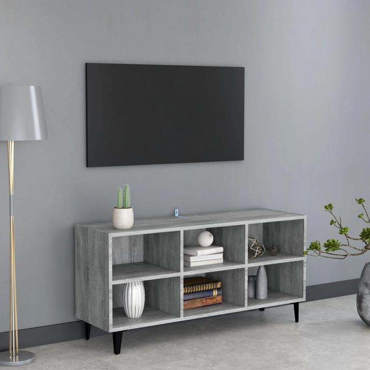 vidaXL Tv-meubel met metalen poten 103,5x30x50 cm grijs, Huis en Inrichting, Kasten |Televisiemeubels, Nieuw, Verzenden