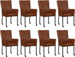 Set van 8 Cognac leren moderne eetkamerstoelen - met, Nieuw, Vijf, Zes of meer stoelen, Modern, Leer