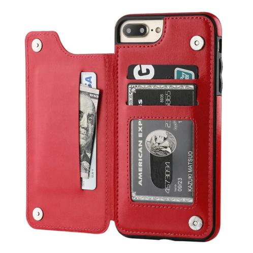 Retro iPhone 8 Plus Leren Flip Case Portefeuille - Wallet, Télécoms, Téléphonie mobile | Housses, Coques & Façades | Apple iPhone