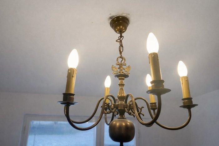 Lustre - Laiton - Grand lustre suspendu en laiton, Antiquités & Art, Curiosités & Brocante