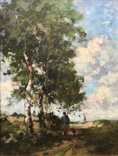 Theophile de Bock (1851 – 1904) - Wandelaar langs bosrand, Antiek en Kunst, Kunst | Schilderijen | Klassiek