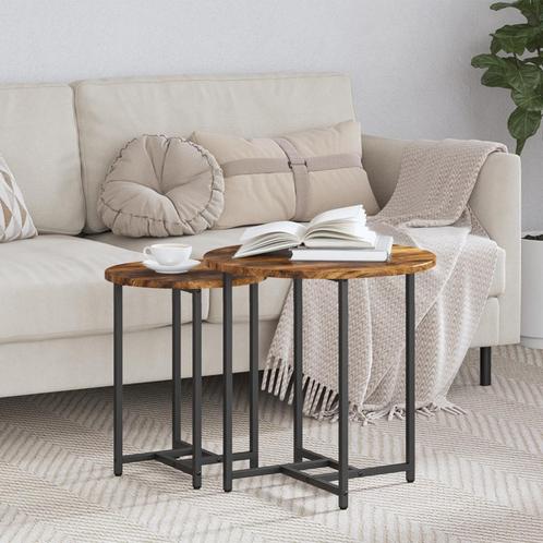 vidaXL Bijzettafel Set van 2 Gerookt Eiken Saemelproduct en, Huis en Inrichting, Tafels | Bijzettafels, Nieuw, Verzenden