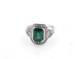 Ring - 18 karaat Witgoud Smaragd - Diamant, Nieuw