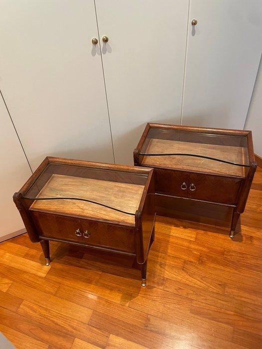 Nachtkastje - Hout, Glas - Paar nachtkastjes, Italiaanse, Antiquités & Art, Art | Objets design