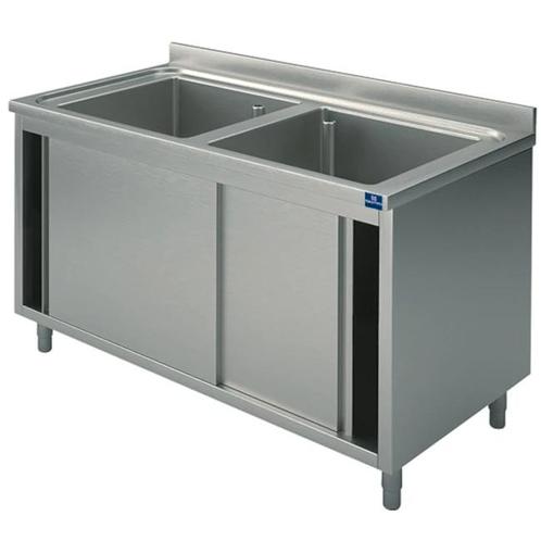 Spoeltafel | RVS | 2 Spoelbakken (Midden) | Schuifdeuren |, Zakelijke goederen, Horeca | Keukenapparatuur, Nieuw in verpakking