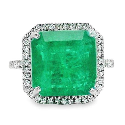 Ring Platina - 8.33ct. tw. Smaragd - Diamant, Handtassen en Accessoires, Ringen