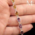 Zilveren armband met multicolor edelstenen - Hoogte: 195 mm, Verzamelen, Mineralen en Fossielen