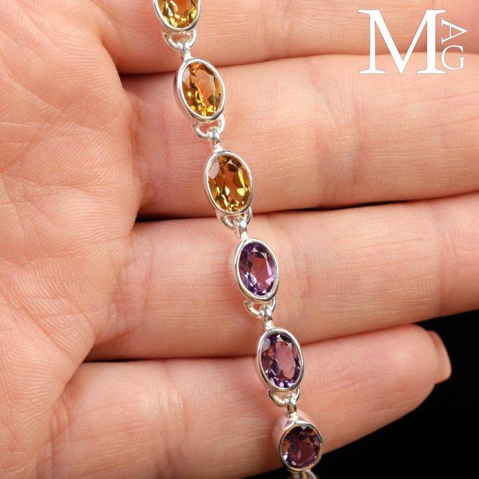Zilveren armband met multicolor edelstenen - Hoogte: 195 mm, Verzamelen, Mineralen en Fossielen
