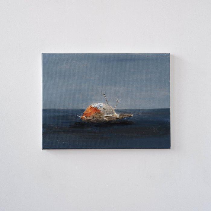 Matthieu van Riel - Dood roodborstje, Antiek en Kunst, Kunst | Schilderijen | Modern