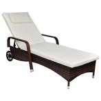 Bruin Rattan Ligbed met Kussen - Tweede Kansje! 40% eraf!, Verzenden, Nieuw, Rotan, Verstelbaar