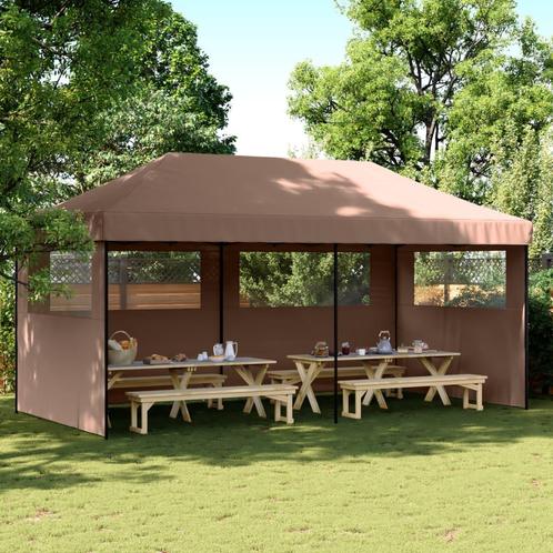 vidaXL Partytent inklapbaar pop-up met 3 zijwanden bruin, Tuin en Terras, Partytenten, Nieuw, Verzenden