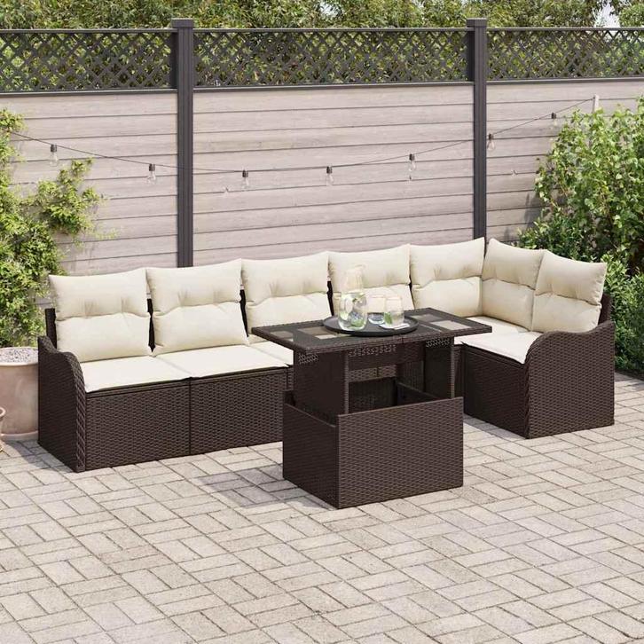vidaXL Tuinbank Set met kussen met kussen 7 pcs Bruin Poly, Tuin en Terras, Tuinsets en Loungesets, Nieuw, Verzenden