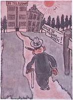 Dagbladen als modderbaden op spotprent (lijst optie), Antiek en Kunst, Verzenden