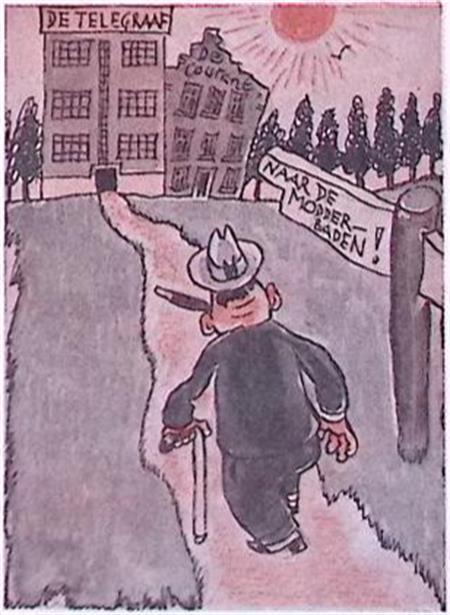 Dagbladen als modderbaden op spotprent (lijst optie), Antiek en Kunst, Kunst | Litho's en Zeefdrukken, Verzenden