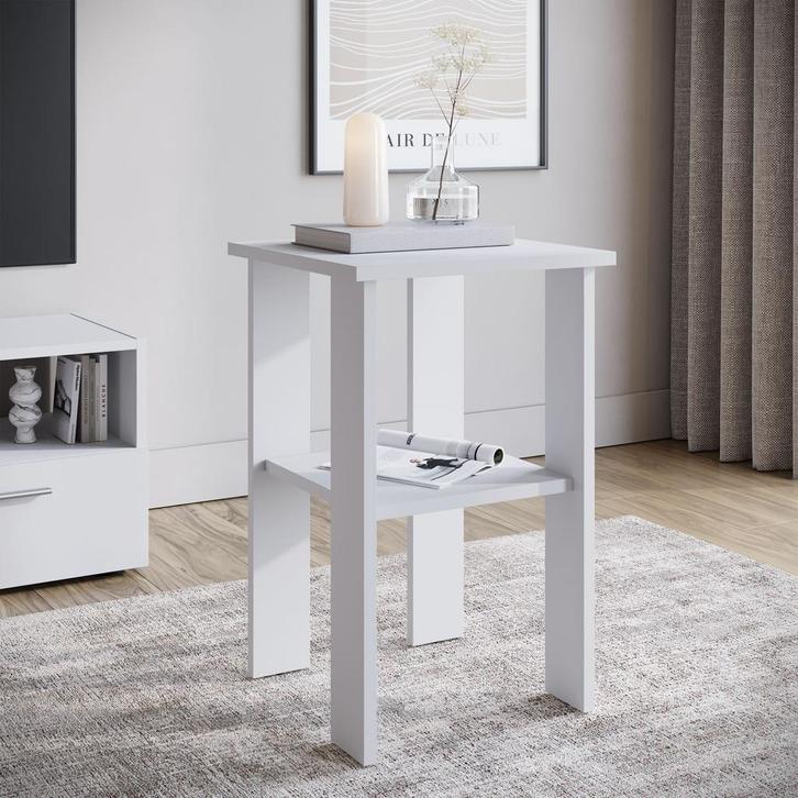 Meubella Salontafel wit 35cm | Vierkant met opbergplank, Huis en Inrichting, Tafels | Salontafels, Nieuw, Minder dan 50 cm, 50 tot 75 cm
