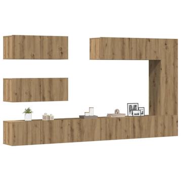 vidaXL 7-delig Tv-meubelset wandmontage bewerkt hout, Verzenden