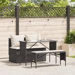 vidaXL 3-delige Tuinset met kussens poly rattan zwart, Tuin en Terras, Verzenden, Nieuw, Tuinset