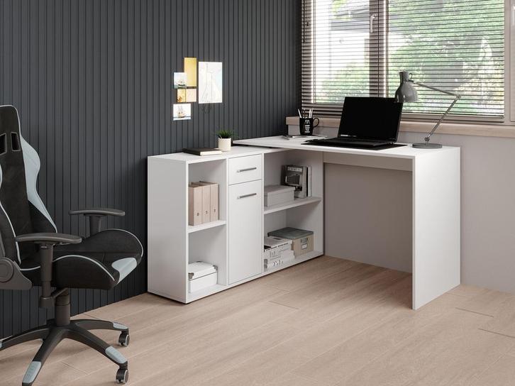 Meubella bureau Crister wit 120 cm hoekbureau, Huis en Inrichting, Bureaus, Nieuw, Verzenden
