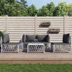 vidaXL 5-delige Loungeset met kussens staal wit, Tuin en Terras, Verzenden, Nieuw, Loungeset