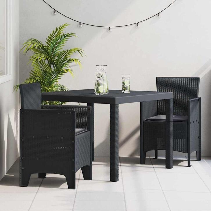 vidaXL Tuin Eettafel Set 3 pcs Antraciet Polt riet, Tuin en Terras, Tuinsets en Loungesets, Nieuw, Verzenden