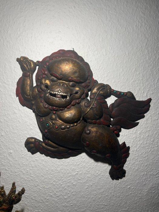 sneeuwleeuwen paar - bronze vergoldet - Tibet - 19e - 20e, Antiek en Kunst, Antiek | Overige Antiek