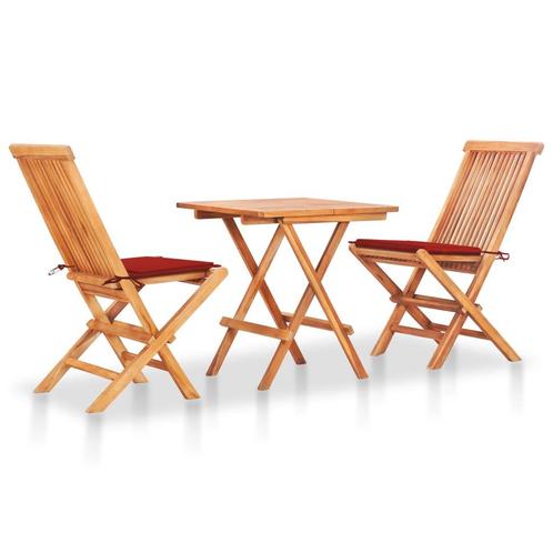 vidaXL Ensemble de bistro 3pcs avec coussins rouge Bois, Jardin & Terrasse, Ensembles de jardin, Neuf, Envoi