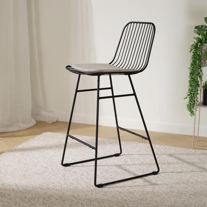 Barkruk metaal zwart 65cm | met zitkussen, Huis en Inrichting, Barkrukken, Nieuw, 1 kruk, Metaal, 90 cm of meer, Verzenden