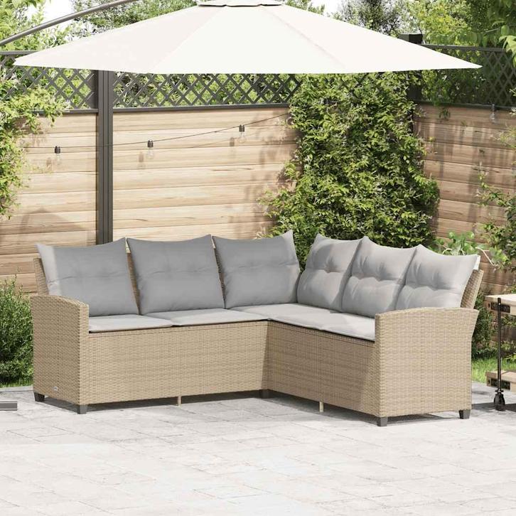 vidaXL Loungebank met kussens L-vormig poly rattan beige, Tuin en Terras, Tuinsets en Loungesets, Nieuw, Verzenden