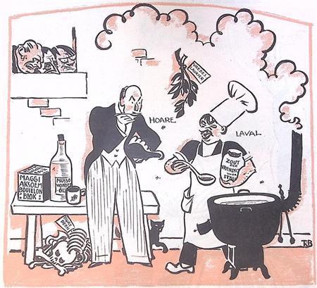 Hoare en Laval brouwen hun pact op spotprent (lijst optie), Antiek en Kunst, Kunst | Litho's en Zeefdrukken, Verzenden