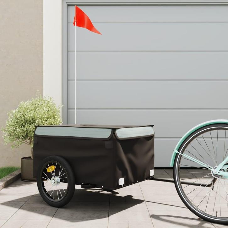 vidaXL Fietstrailer 45 kg ijzer zwart en grijs, Fietsen en Brommers, Fietsaccessoires | Aanhangwagens en Karren, Nieuw, Verzenden