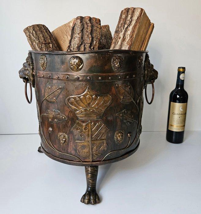 XL - Art Nouveau - Houtbak / - Bloempot - Koper, Antiek en Kunst, Antiek | Overige Antiek