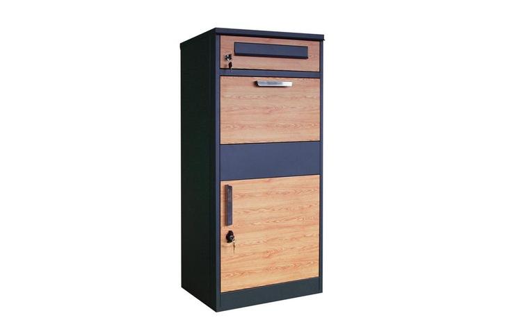 Pakketbrievenbus - 50x38x112 cm - staal - antraciet houtlook, Tuin en Terras, Brievenbussen, Inbouw, Nieuw, Staal, Staande brievenbus