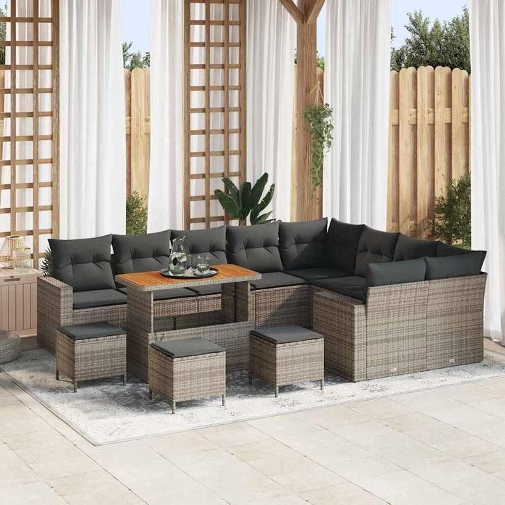 vidaXL Tuinbank Set 13 pcs Grijs poly rattan, Tuin en Terras, Tuinsets en Loungesets, Nieuw, Verzenden