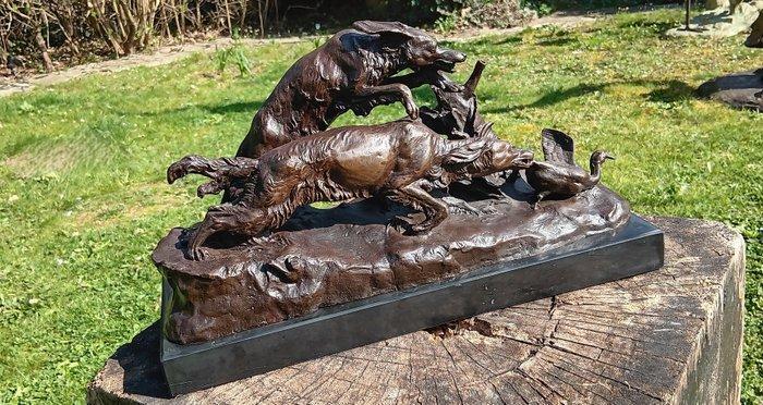 sculptuur, eendenjacht met jachthonden - 22 cm - brons, Antiek en Kunst, Kunst | Designobjecten