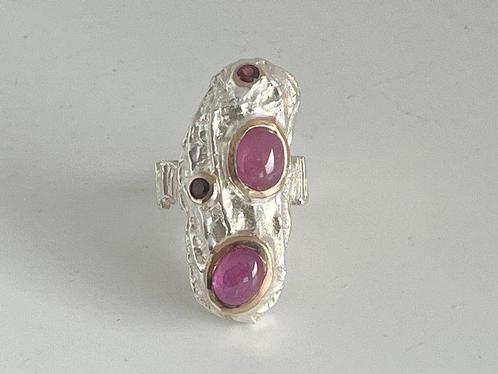 925 Argent - Rubis - Rhodolite - Bague, Verzamelen, Mineralen en Fossielen