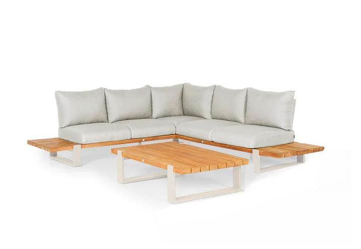 Suns Nardo loungeset 5-zits Natural met teak en camel sand, Tuin en Terras, Tuinsets en Loungesets