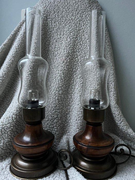Kandelaar (2) - Hout, Chroom, Glas - Twee kandelaar lampen, Antiek en Kunst, Curiosa en Brocante