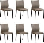 Set van 6 Grijze leren moderne eetkamerstoelen - poot, Nieuw, Vijf, Zes of meer stoelen, Modern, Leer