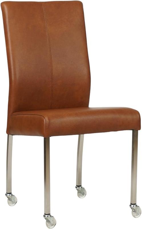 Cognac leren moderne eetkamerstoel - poot vierkant inox met, Huis en Inrichting, Stoelen, Overige kleuren, Eén, Nieuw, Leer, Ophalen of Verzenden