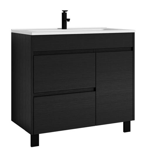 Badkamermeubel Set Salzburg 80 cm Zwart Houtnerf Badmeubel, Huis en Inrichting, Badkamer | Badkamermeubels, Nieuw, Verzenden