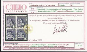Italië 1945 - CLN Imperia. 1 lire met omgekeerde en schuine