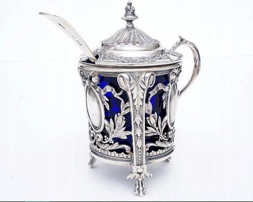 Specerijenbus (2) - 19e-eeuws Franse zilveren mosterdpot –, Antiek en Kunst, Antiek | Zilver en Goud