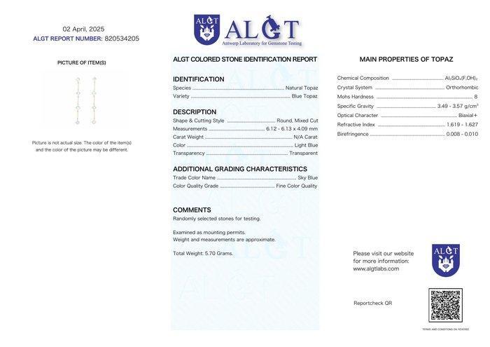 Zonder Minimumprijs - Oorbellen Zilver - Topaz - Certified, Handtassen en Accessoires, Oorbellen