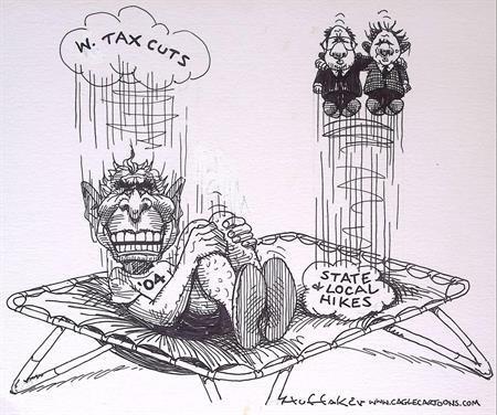 Pentekening Amerika - De staat en lokale belastingen, Antiek en Kunst, Kunst | Tekeningen en Fotografie, Verzenden