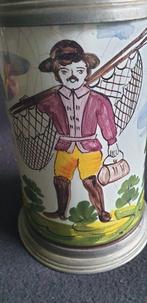 Cruche - Cruche en faïence avec rouleau et monture en étain,, Antiquités & Art