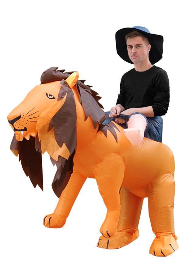KIMU® Opblaas Kostuum Zittend Op Leeuw Opblaasbaar Pak Leeuw, Kleding | Heren, Carnavalskleding en Feestkleding, Nieuw, Ophalen of Verzenden