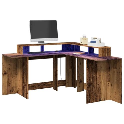 vidaXL Bureau met LED-verlichting 152x152x91 cm bewerkt hout, Huis en Inrichting, Bureaus, Nieuw, Verzenden