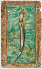 Twee handgeschilderde albumbladen met afgebeelde twee, Antiek en Kunst